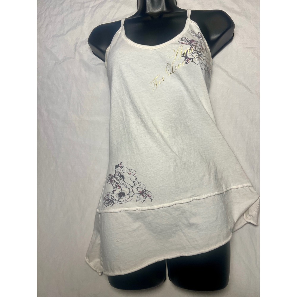 Johnny Was For Love and Liberty White Graphic Rhinestone Tank Top Small